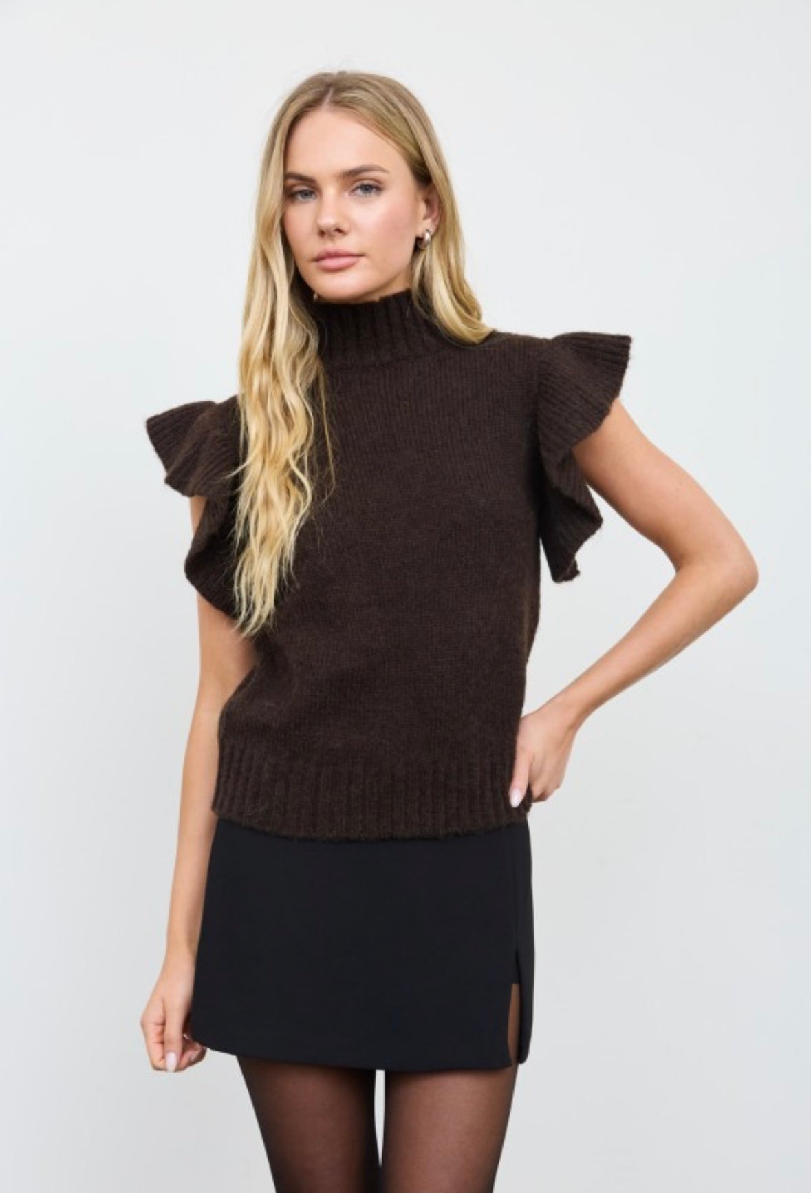 Ruffled Sleeve Turtleneck Sweater