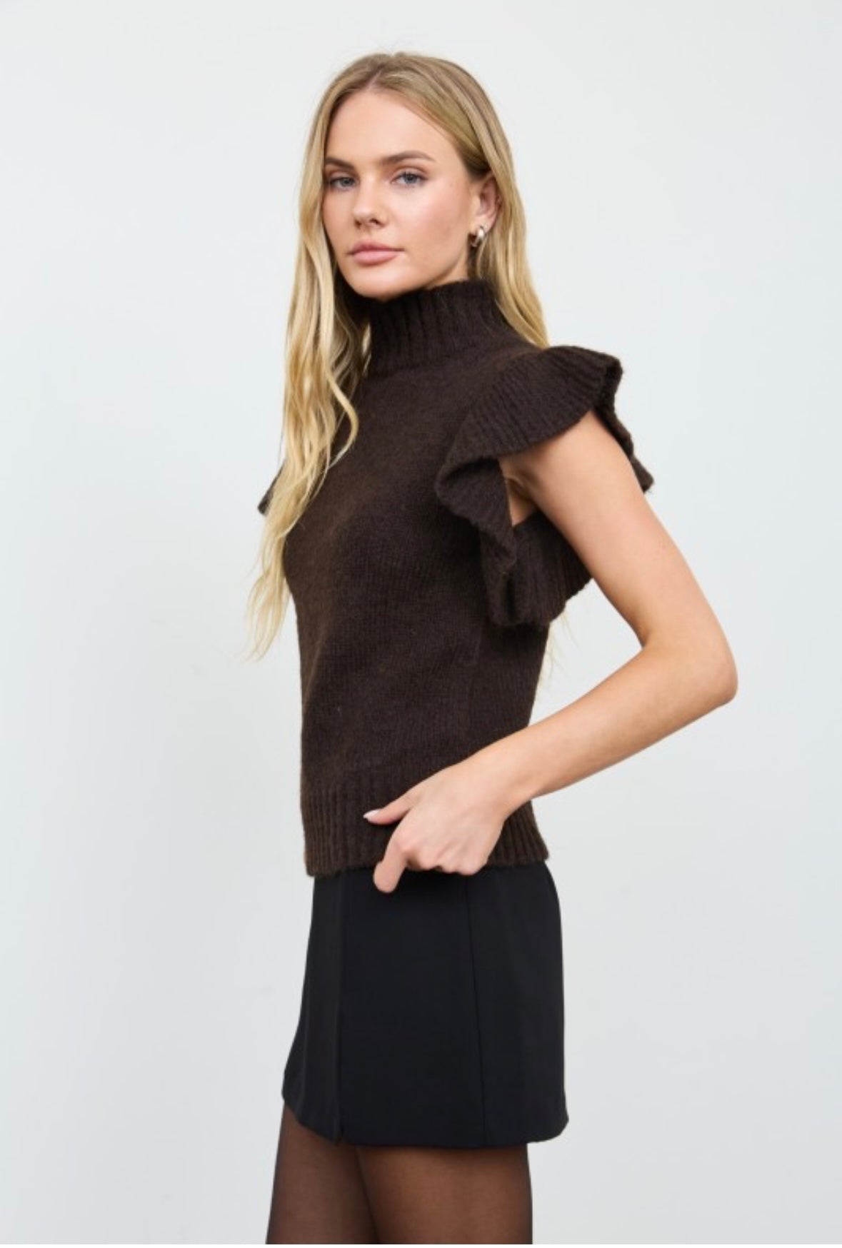 Ruffled Sleeve Turtleneck Sweater