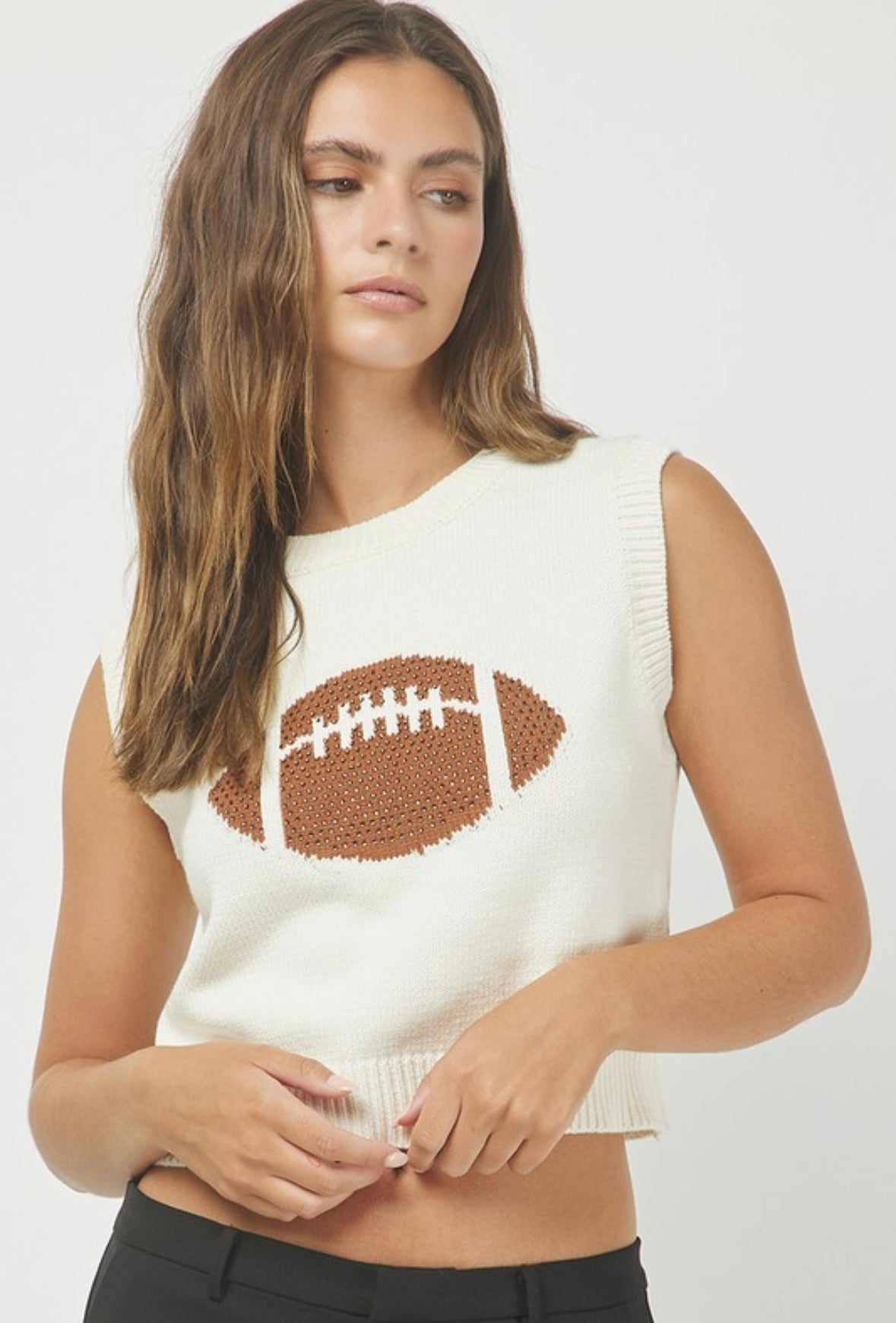 Cream Football Graphic Sleeveless Knit Top
