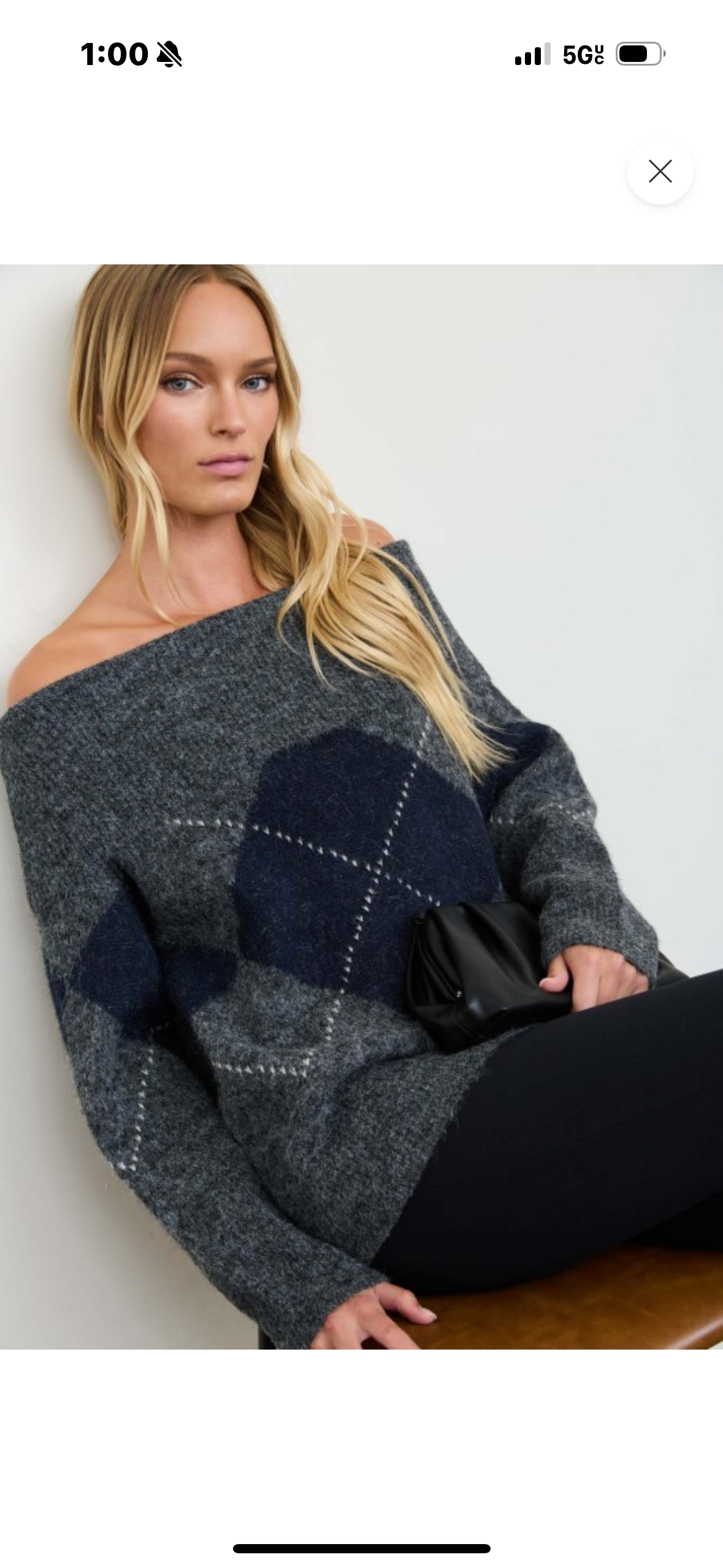 The Cozy in Argyle Off-Shoulder Sweater