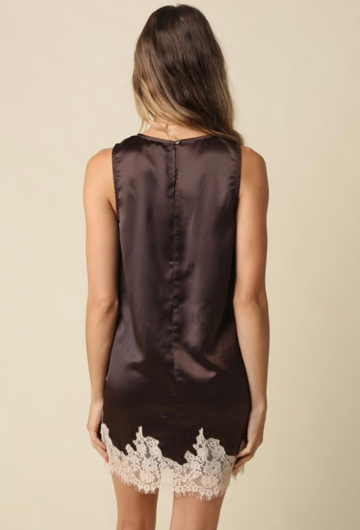 Chocolate Lace-Trim Mini Dress
