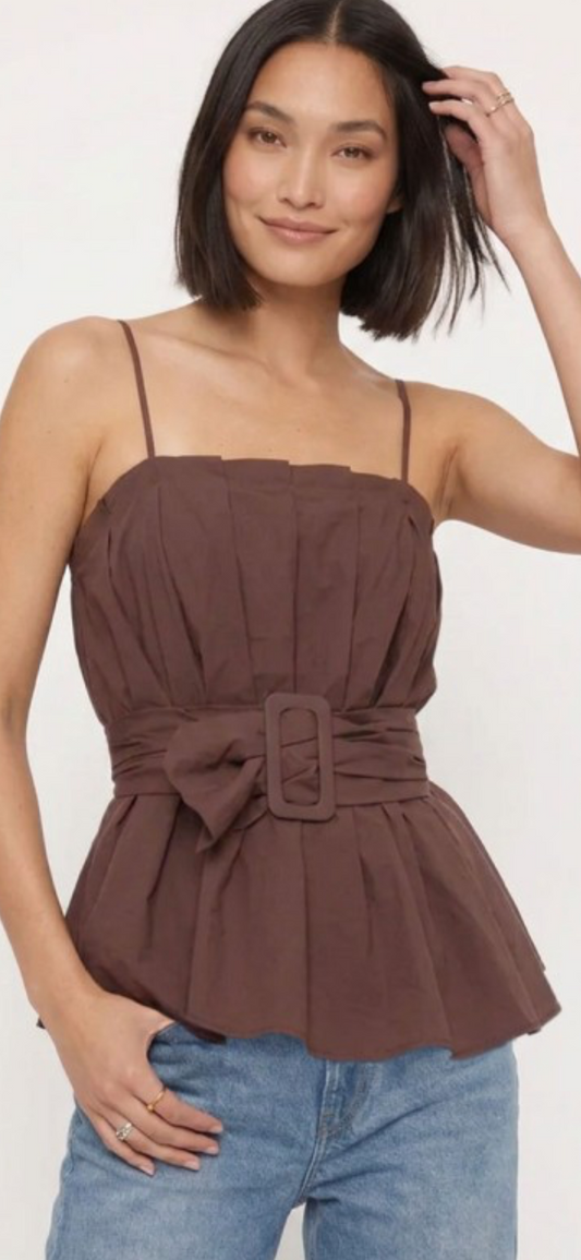 Cocoa Chic Belted Peplum Top