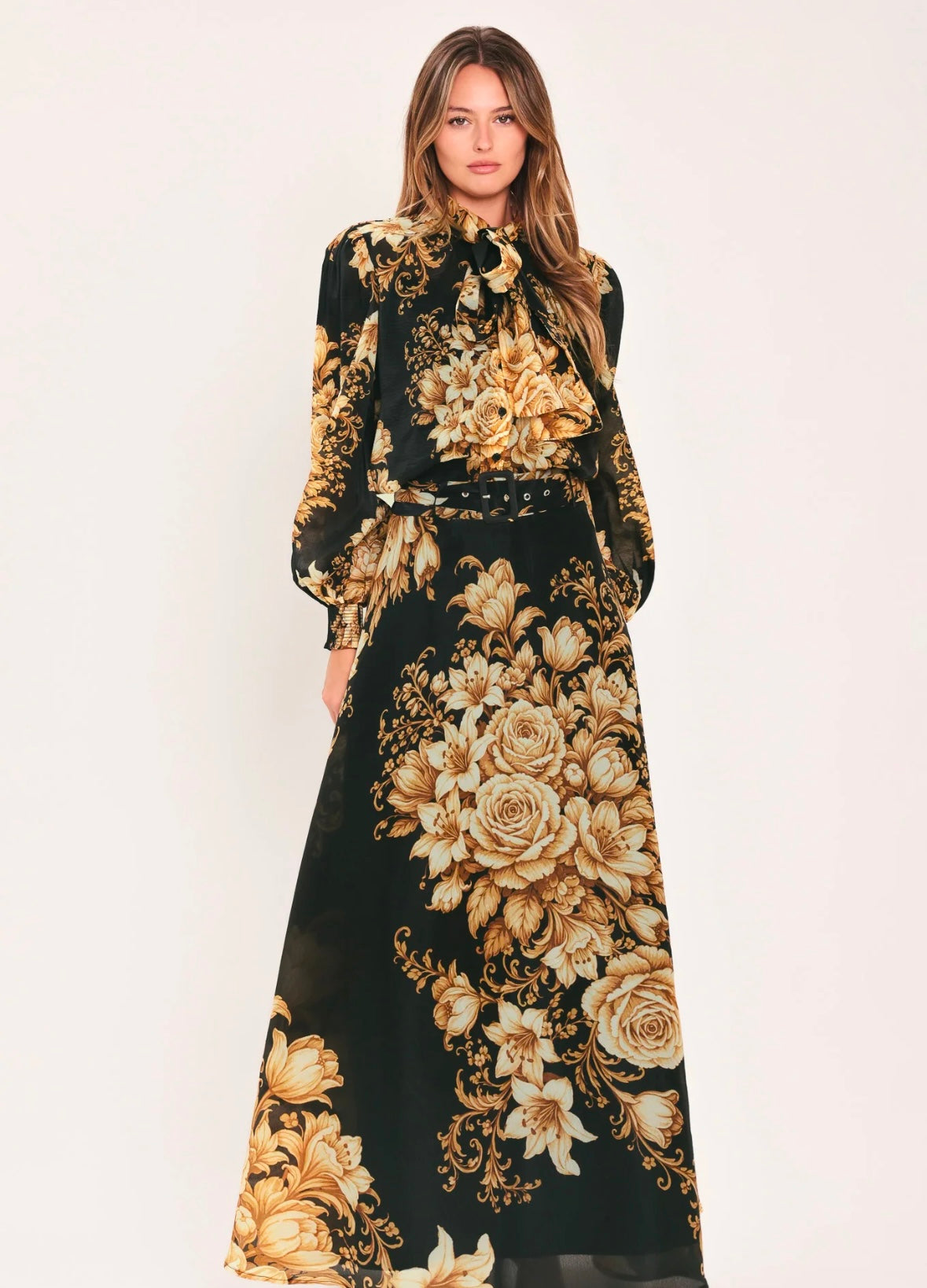 Golden Romance Floral Maxi Skirt