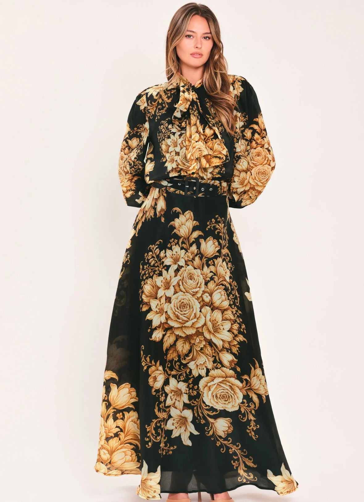 Golden Romance Floral Maxi Skirt